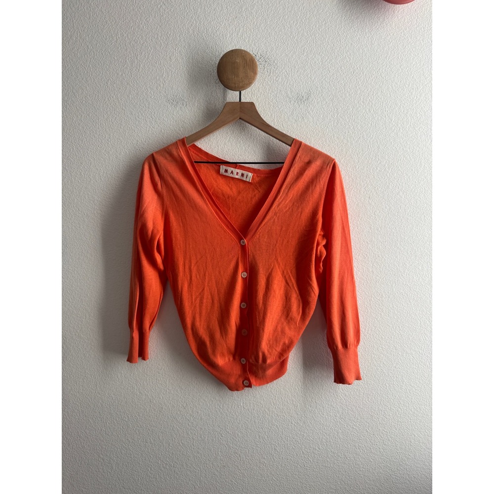 Marni Orange Cotton V-Neck Front Long Back Short Cardigan Size 42